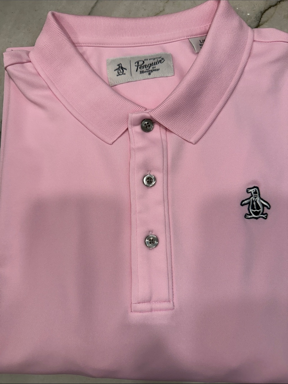 Original Penguin Men’s Pink Polo with Embroidered Penguin